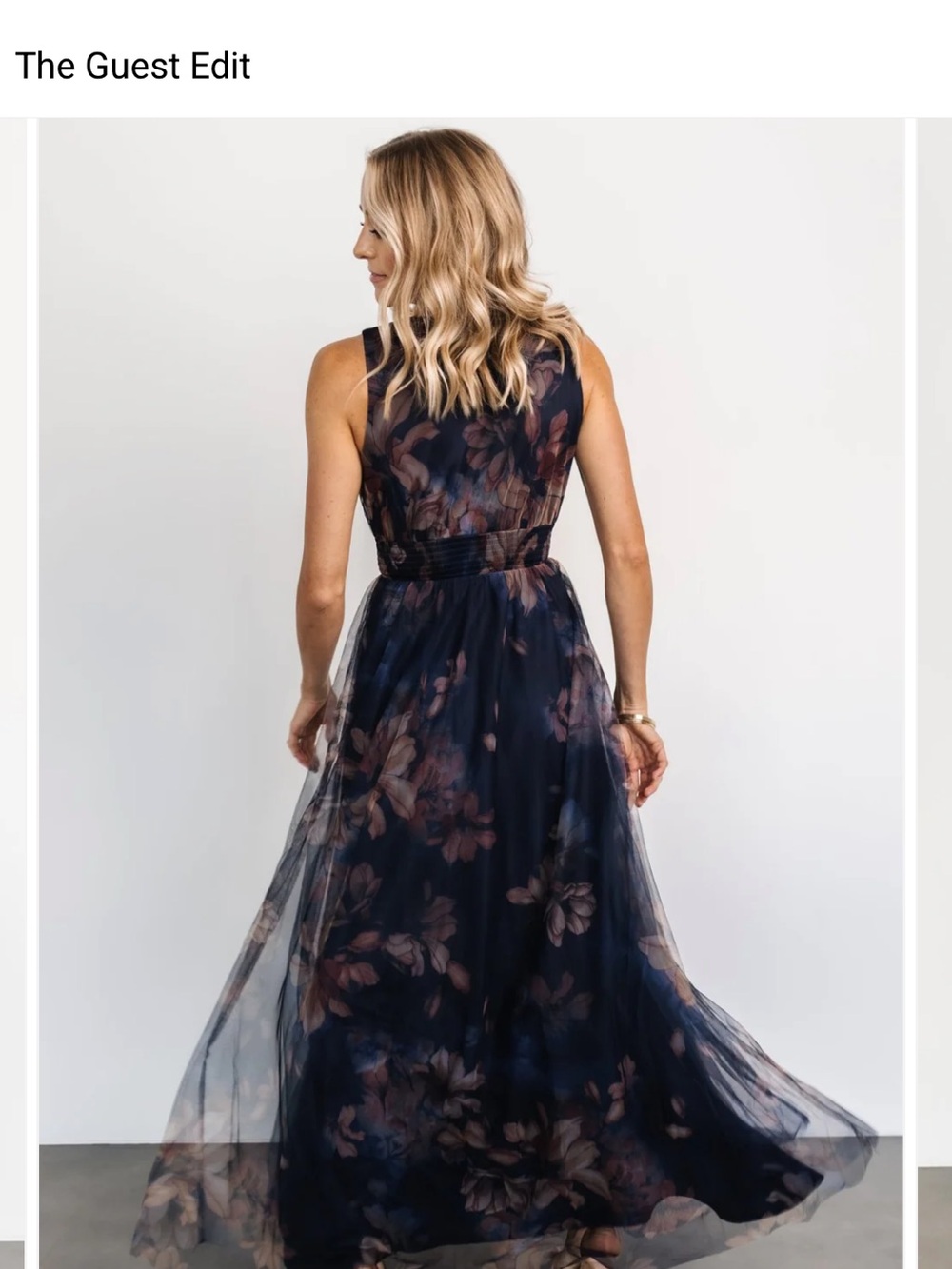 Baltic Born Navy Floral V-Neck Maxi Dress with Brown Blooms - Picture 3 of 7